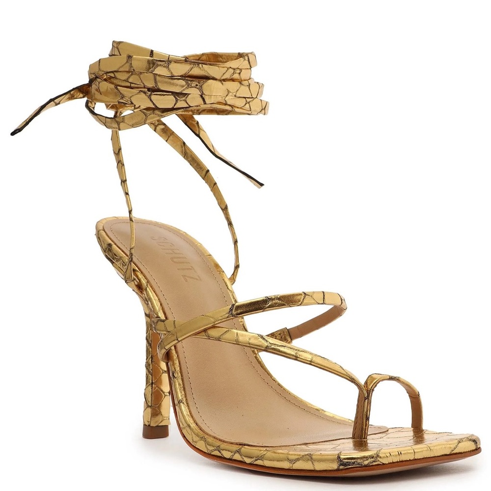 SCHUTZ Lily Metallic Leather Sandal- Gold- size 8.5 NEVER WORN !!